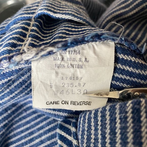 Vintage Key Imperial Blue Pinstripe Conductor Bib Overalls 46x30 - Picture 7 of 13